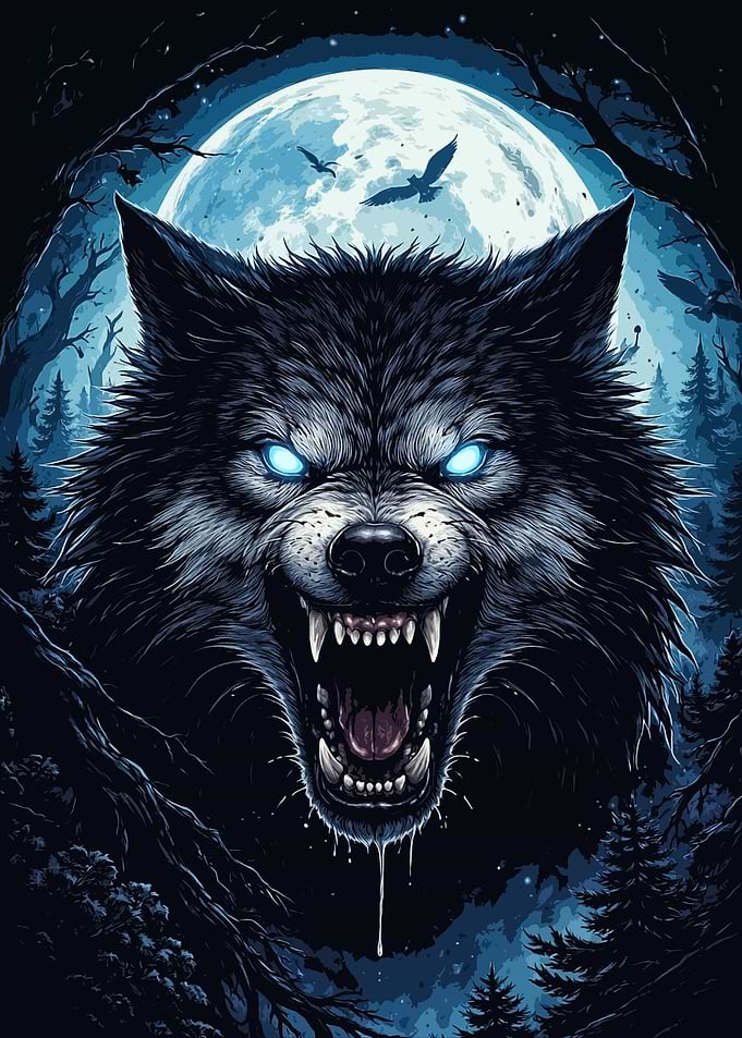 Fierce Wolf Howling at the Moon