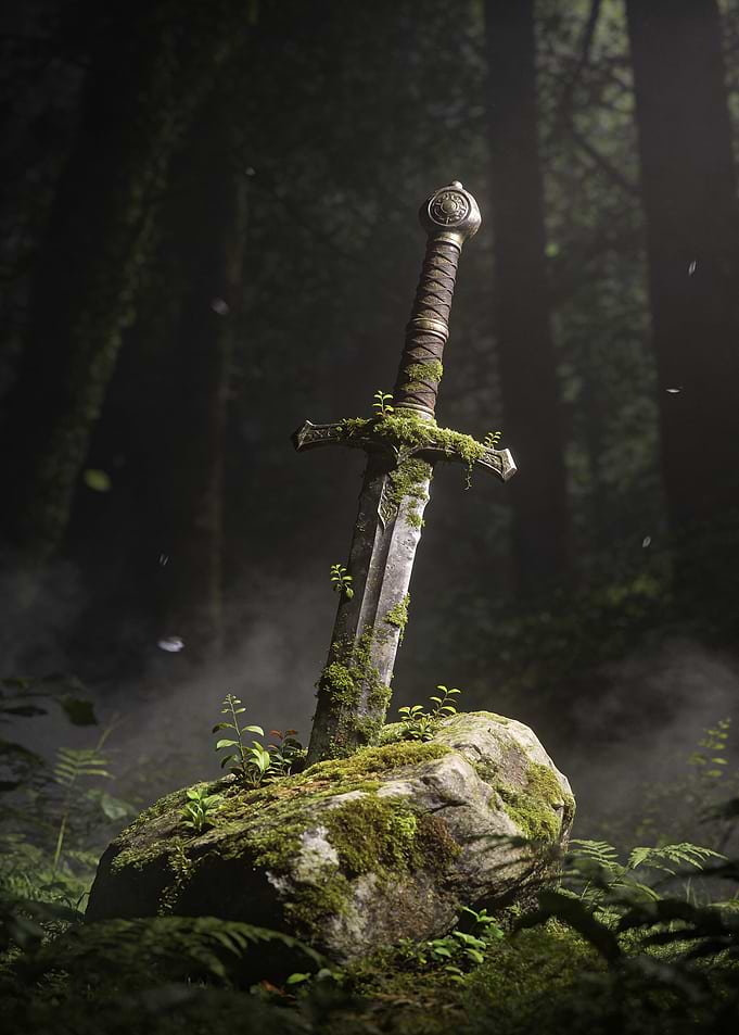 Moss-Covered Sword in Forest