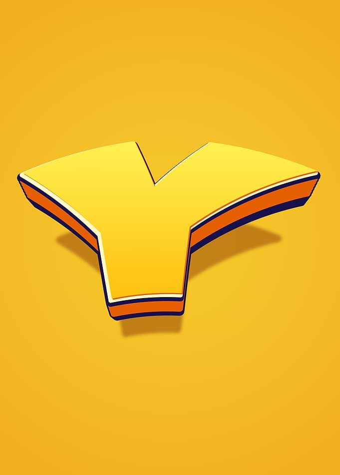 Yellow Letter Y with Orange and Blue Outline