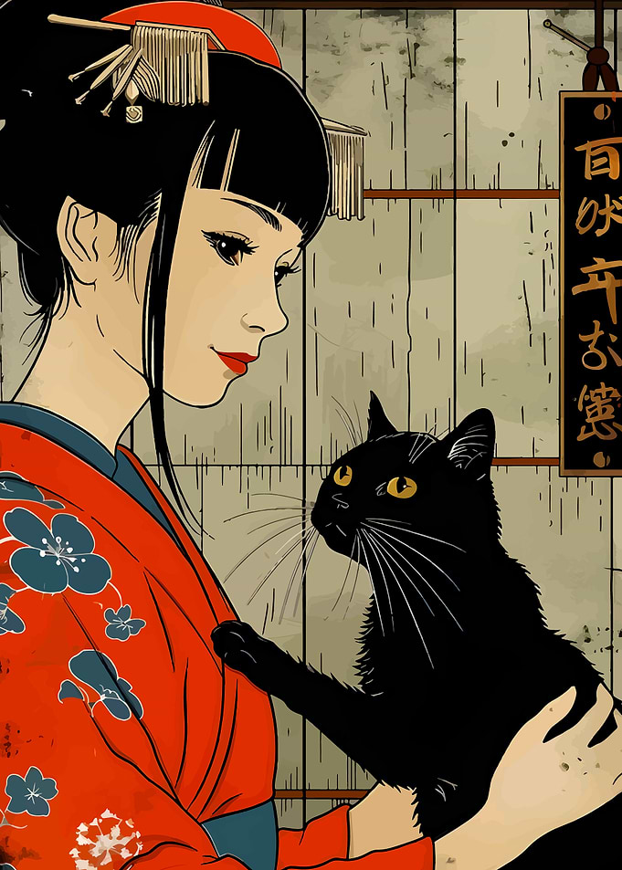 Geisha with Black Cat