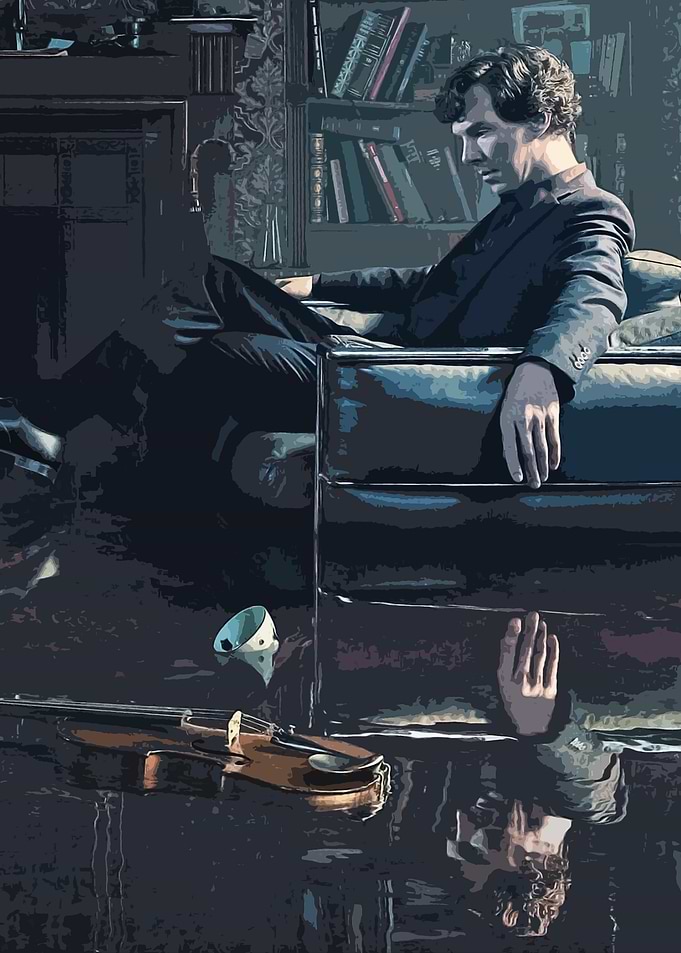 Sherlock Holmes with Violin and Reflection