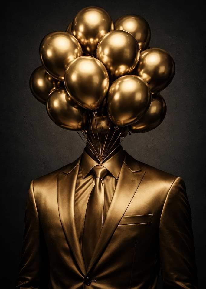 Golden Man with Balloons