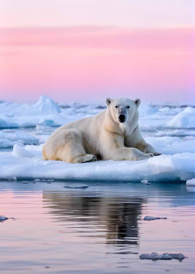Polar Bear on Ice Floe at Sunset