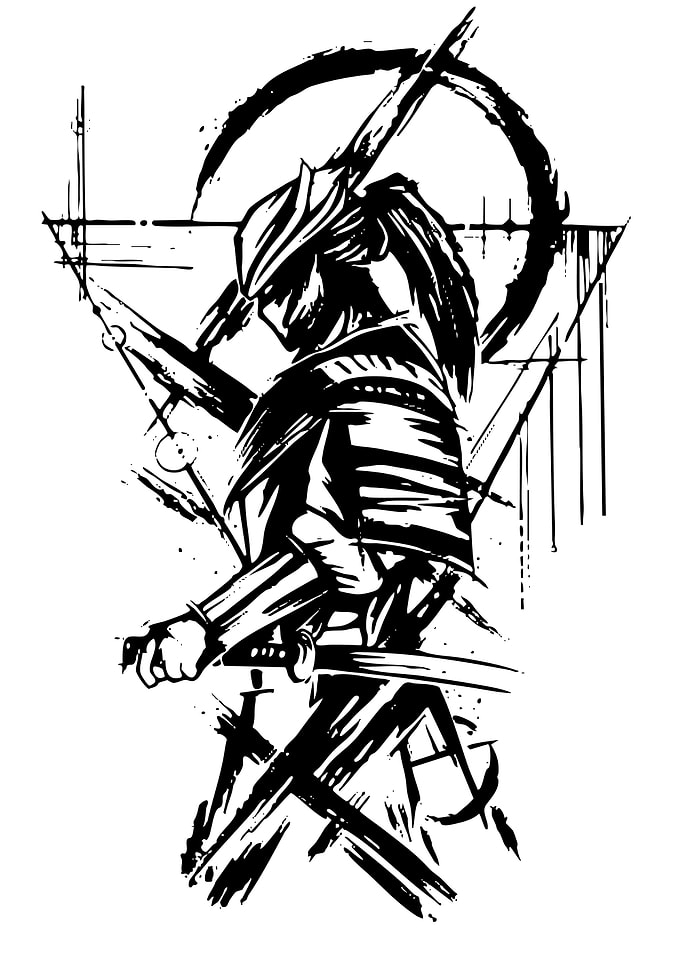 Samurai Warrior with Geometric Background