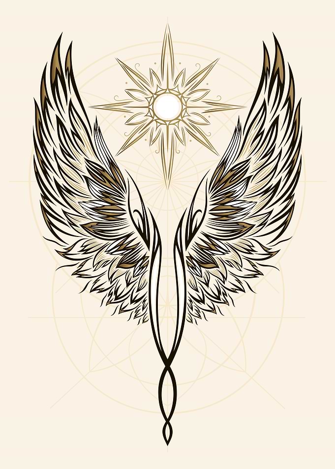Sacred Angel Wings & Sun - Celestial Light Symbol Art