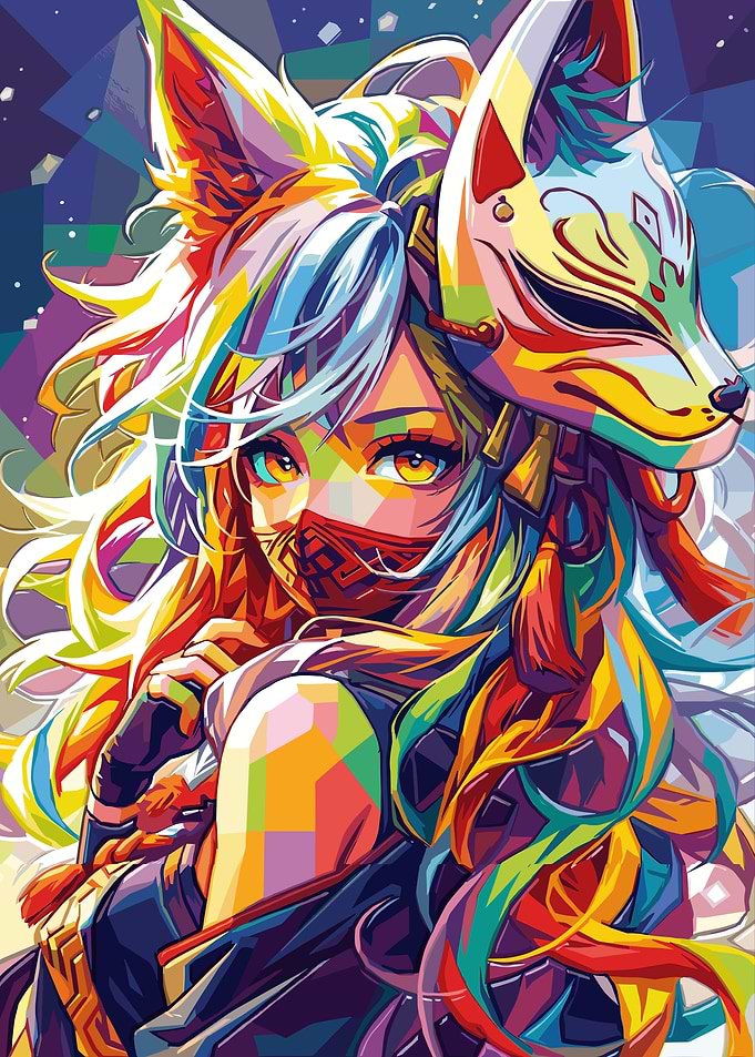 Anime Fox Girl with Mask WPAP