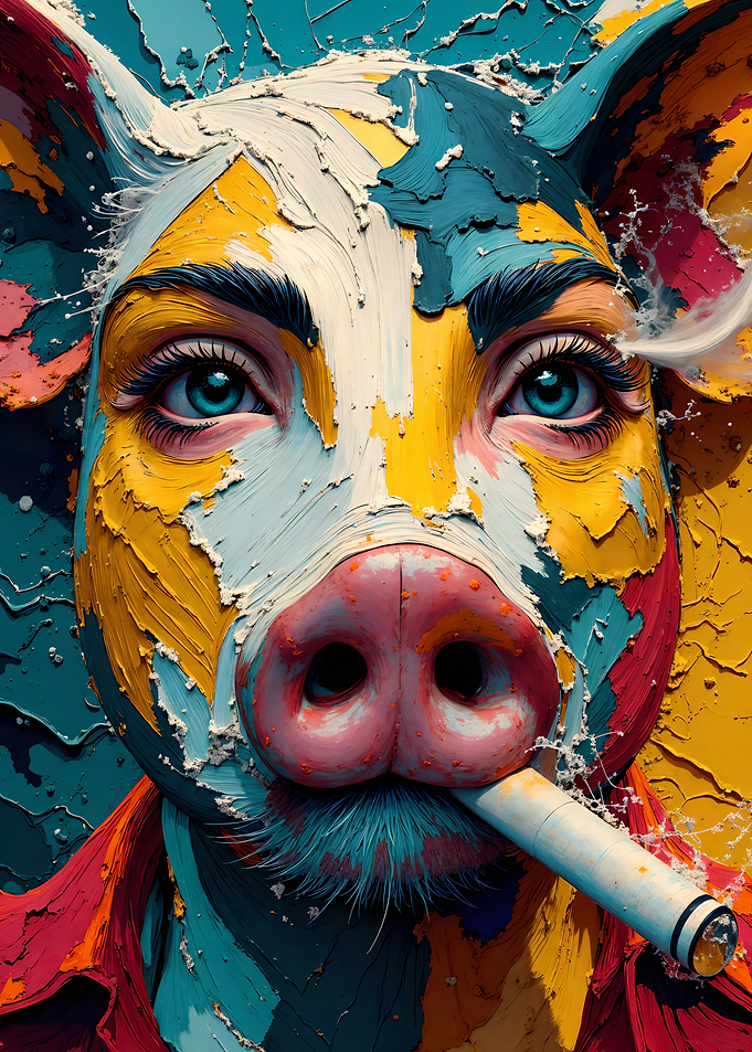 Pig with Human Eyes Smoking