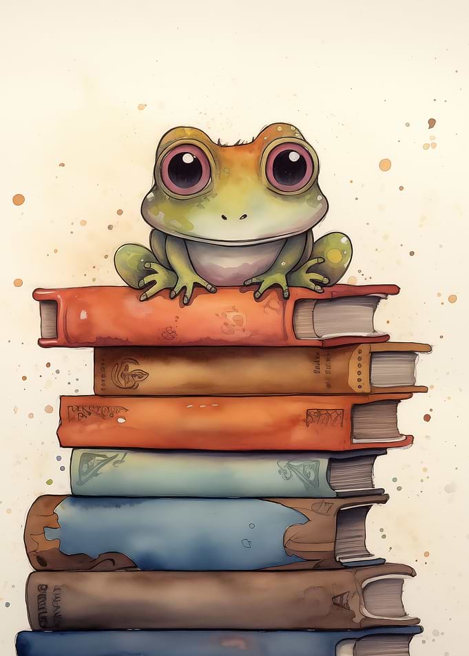 Cute Frog Sitting on Books