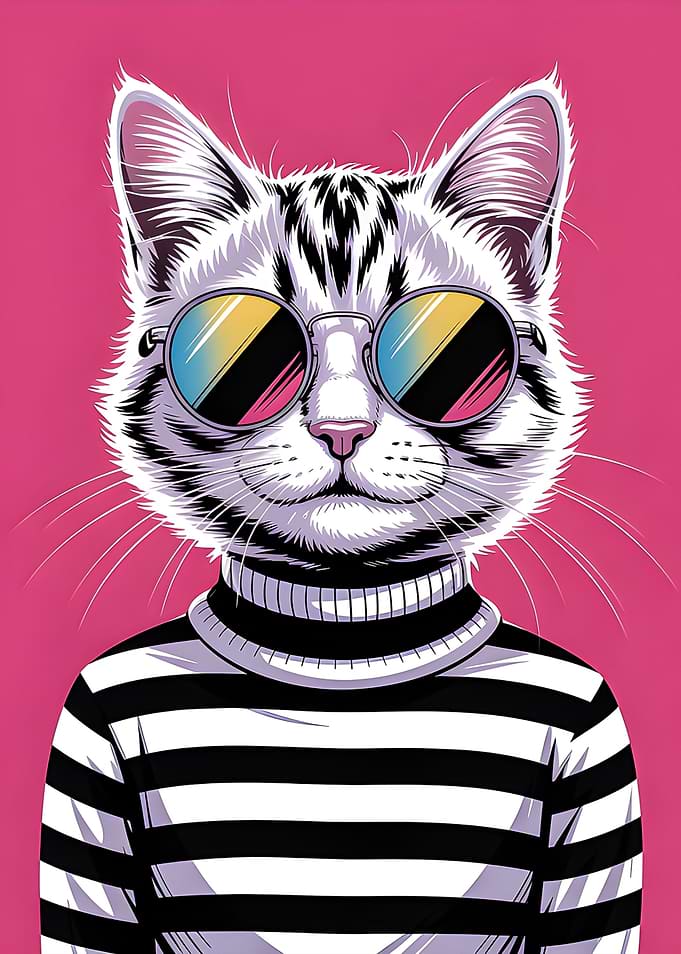 Cool Cat in Striped Turtleneck Shades