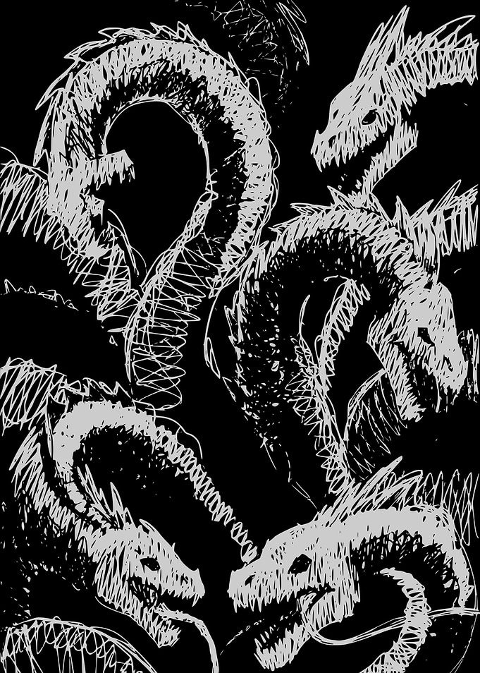 Monstrous Dragon Heads Sketch