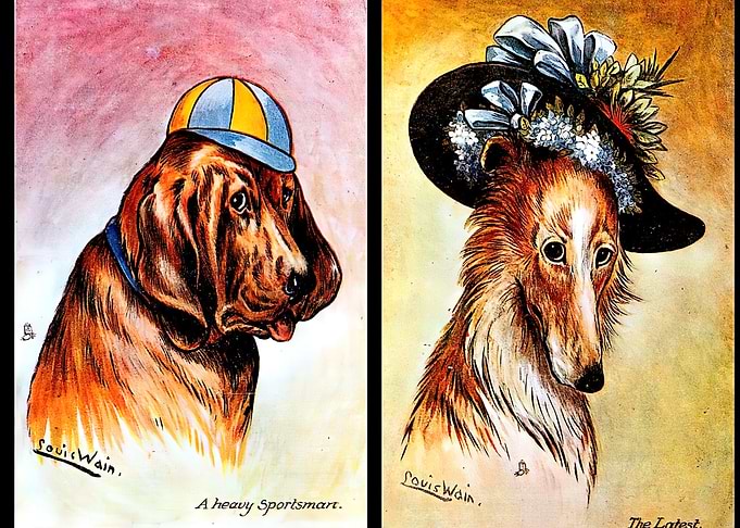 Louis Wain Dogs in Hats