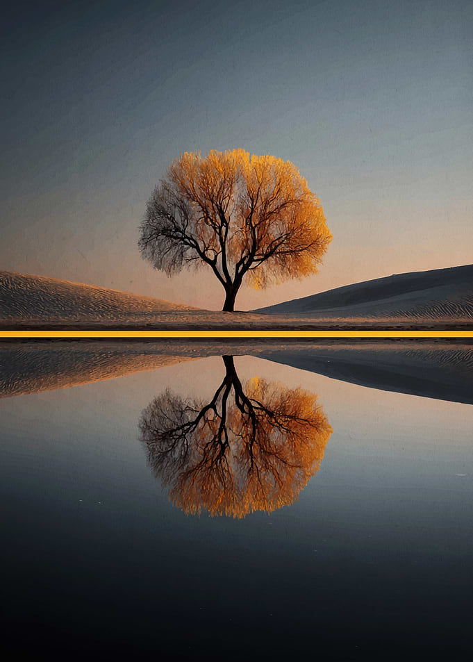 Solitary Tree Reflection in Water