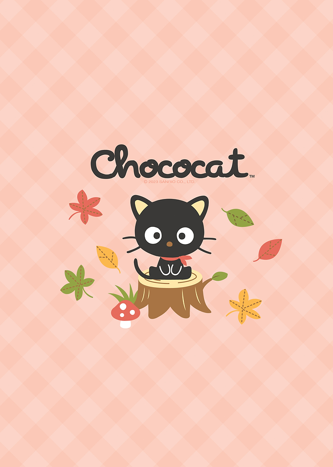 Chococat Sitting on a Tree Stump with Leaves