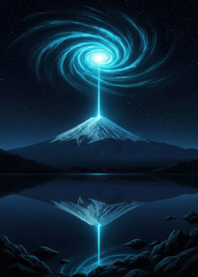 Cosmic Beam Over Mount Fuji