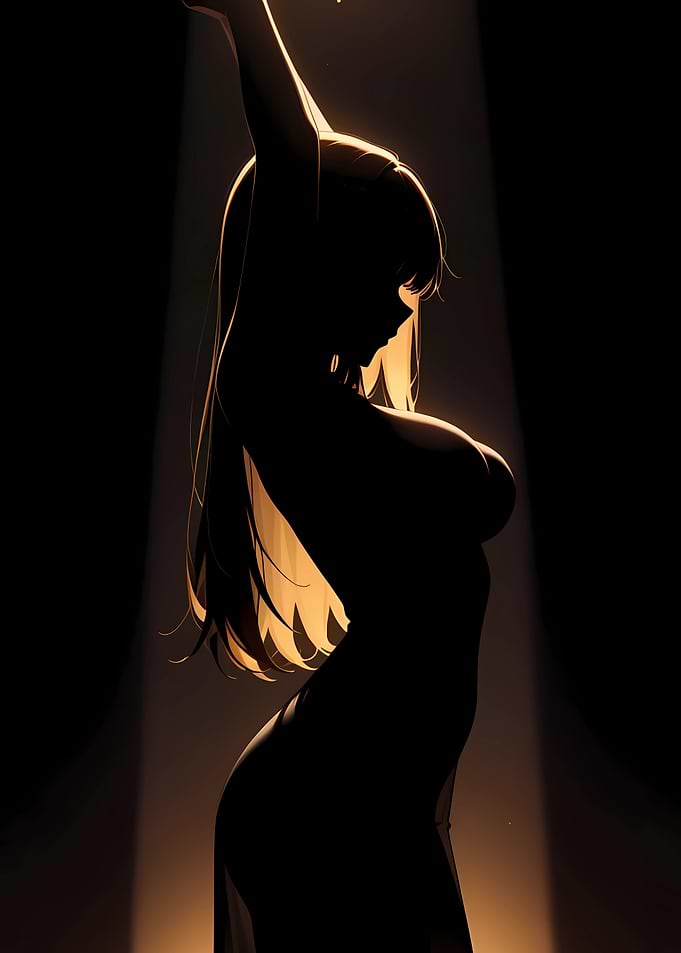 Silhouette of a woman in spotlight