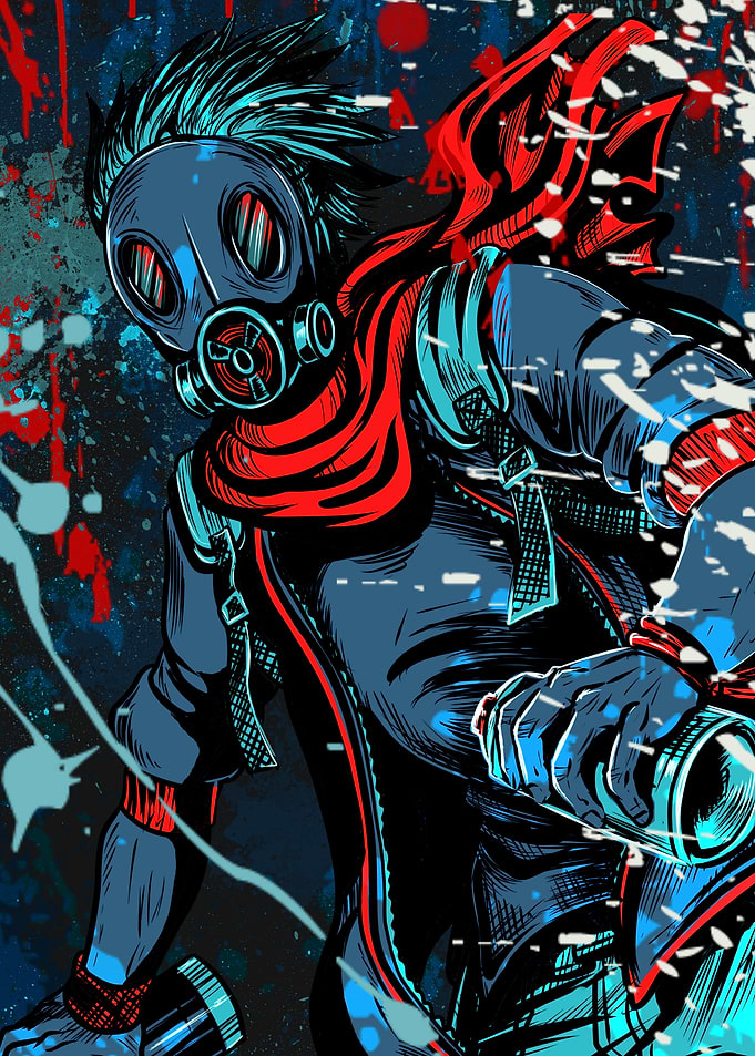 Cyberpunk Character with Gas Mask