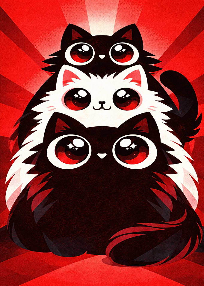 Stack of Cute Cartoon Cats