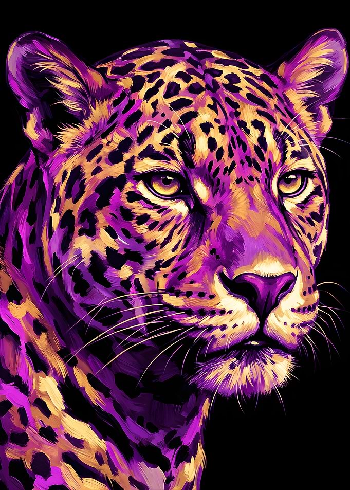 Vibrant Purple and Gold Leopard Portrait
