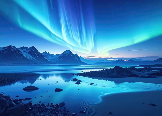 Aurora Borealis Over Mountain Lake