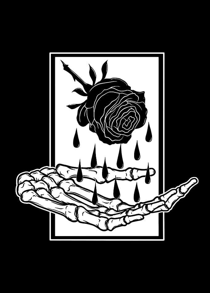 Skeleton Hand Catching Rose Tears