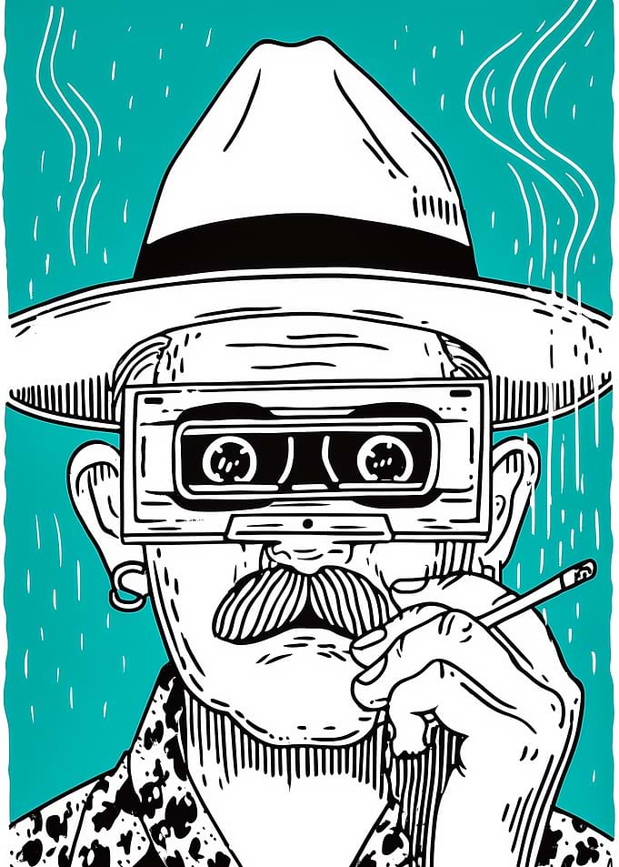 Man with Cassette Tape Goggles Smoking