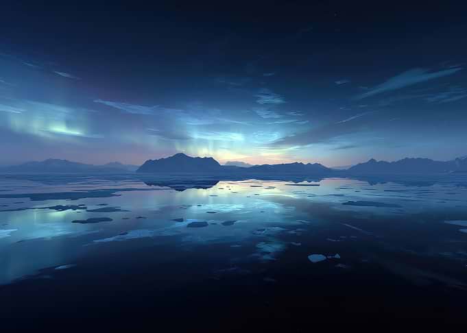 Aurora Borealis Over Arctic Landscape