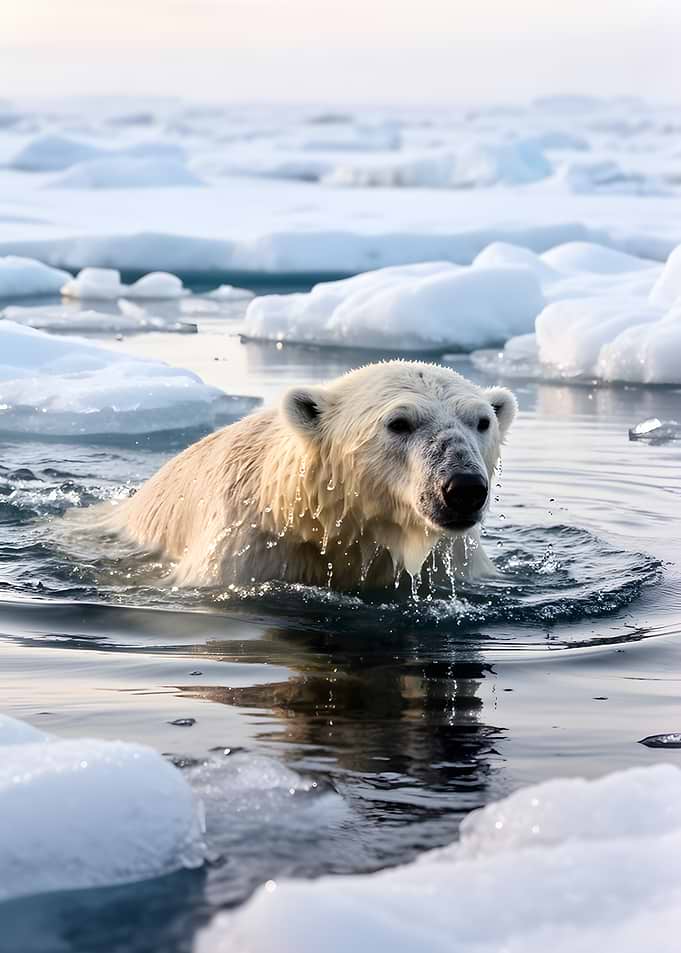 Polar Bear Swimming in Arctic Waters