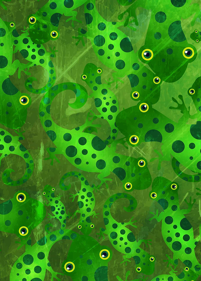 Grunge Green Lizards with Polka Dots