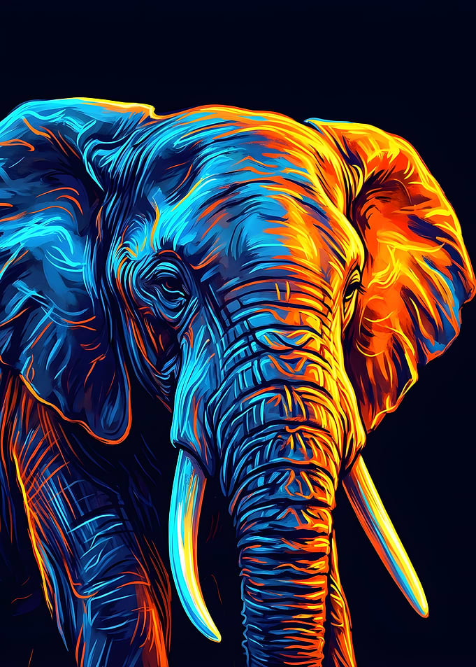 Vibrant Neon Elephant Portrait