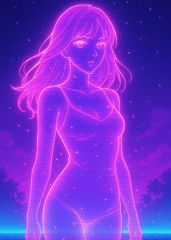 Retro Anime Girl in Neon Glow