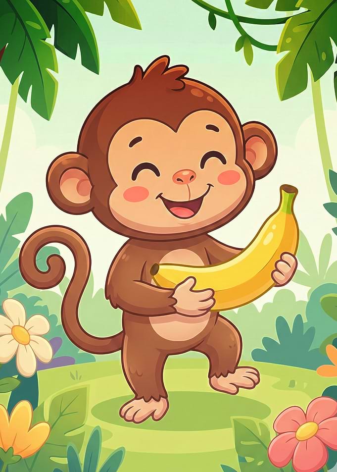 Cute Monkey Holding a Banana