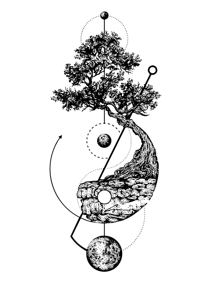 Bonsai Tree with Celestial Elements