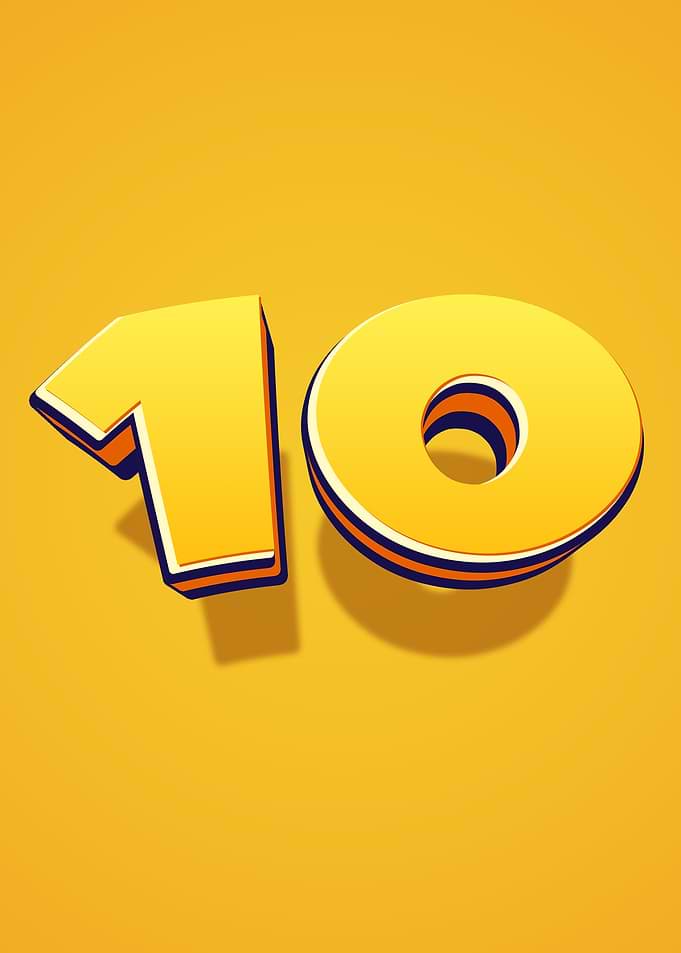 Yellow Number 10 with Shadow