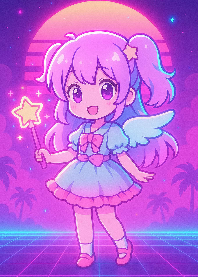 Cute Anime Girl with Star Wand