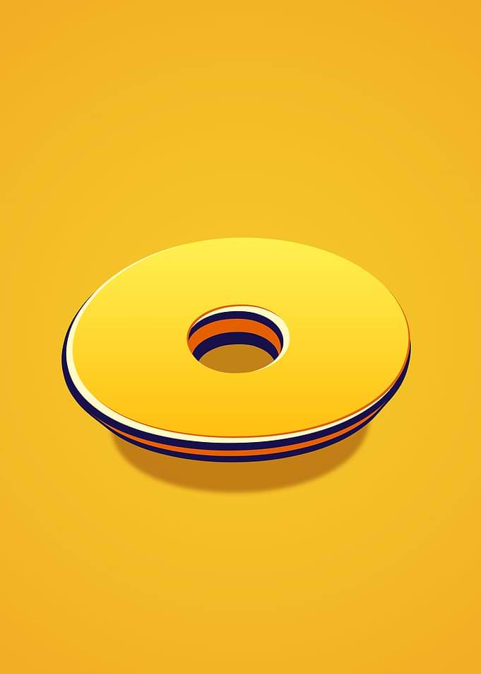 Yellow Donut with Blue and Orange Rings