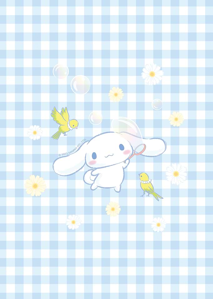 Cinnamoroll blowing bubbles with birds