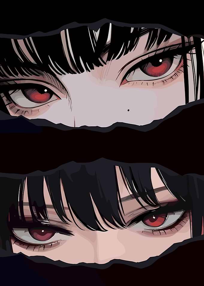 Anime girl Eyes Peeking Through Torn Fabric