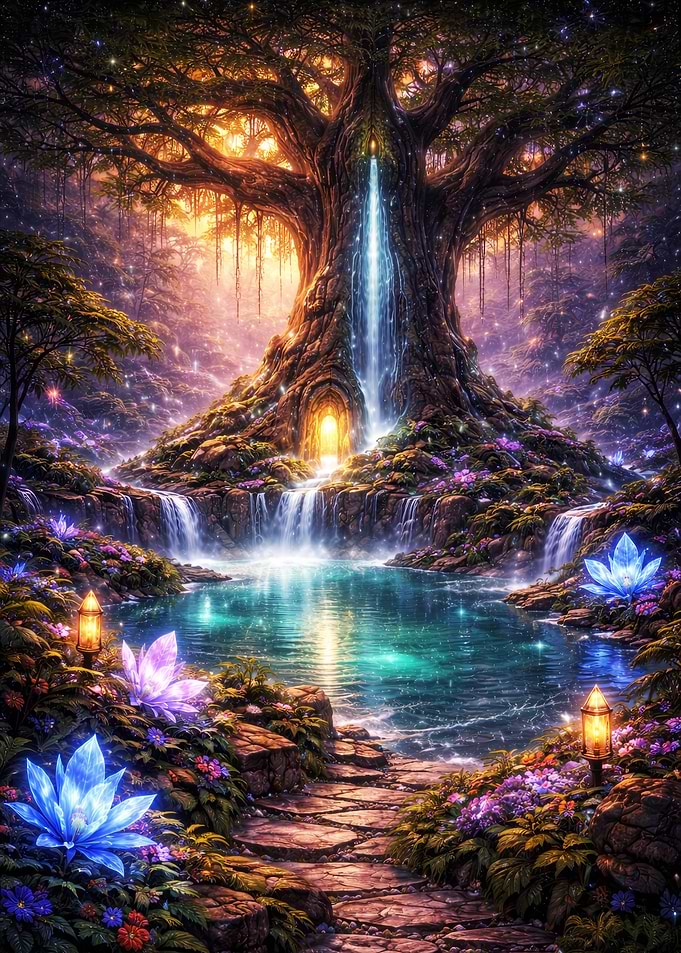 Forest Waterfall Tree