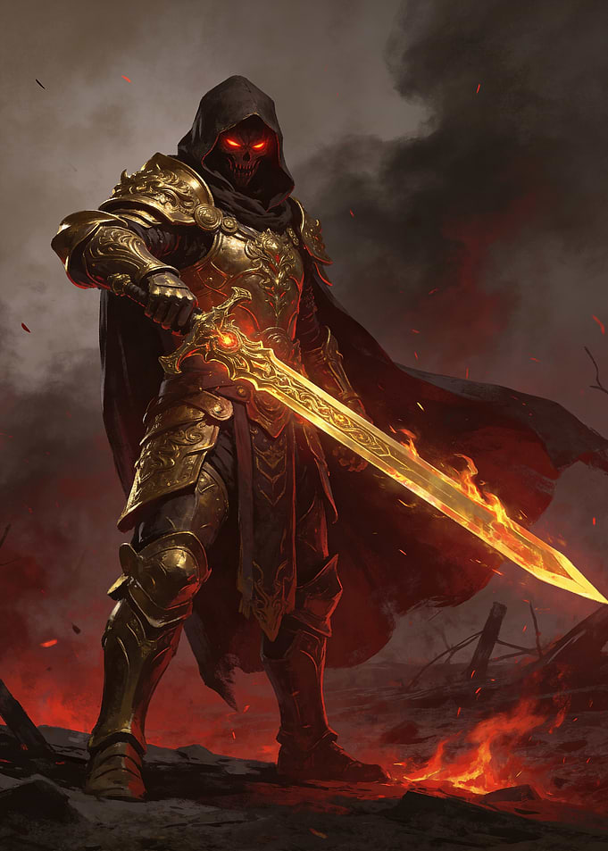 Fiery Skeleton Knight with Golden Armor