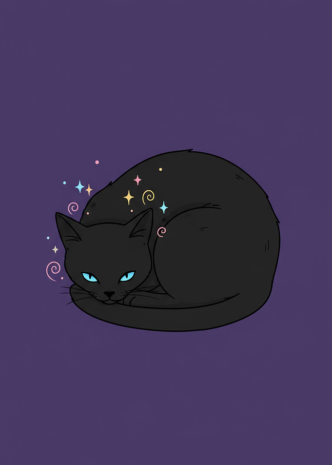 Black Cat with Magical Stars