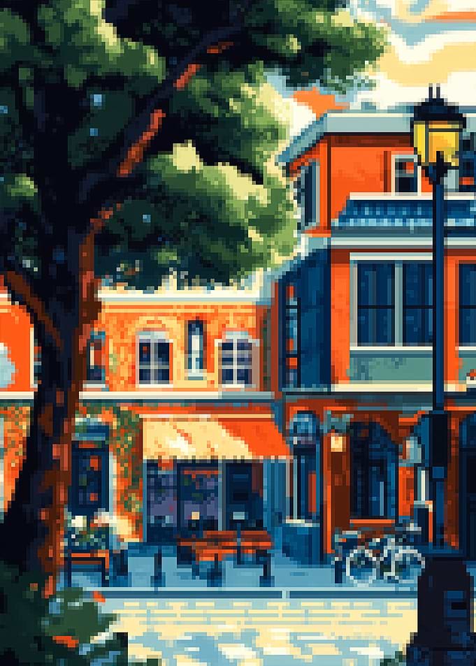 Pixel Art City Street Scene