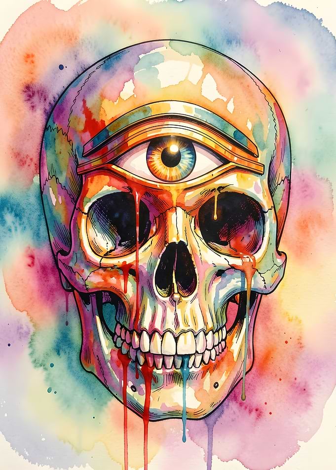 Third Eye Skull Watercolor Art
