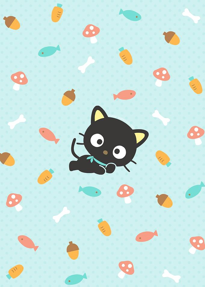 Cute Black Cat with Food Pattern