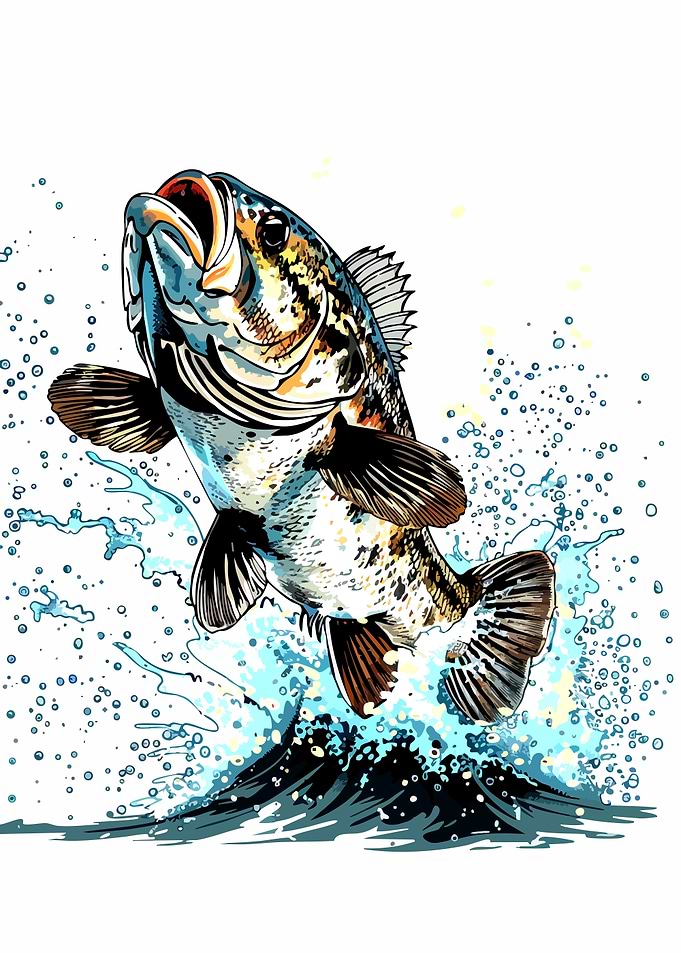 Jumping Bass Fish in Water Splash