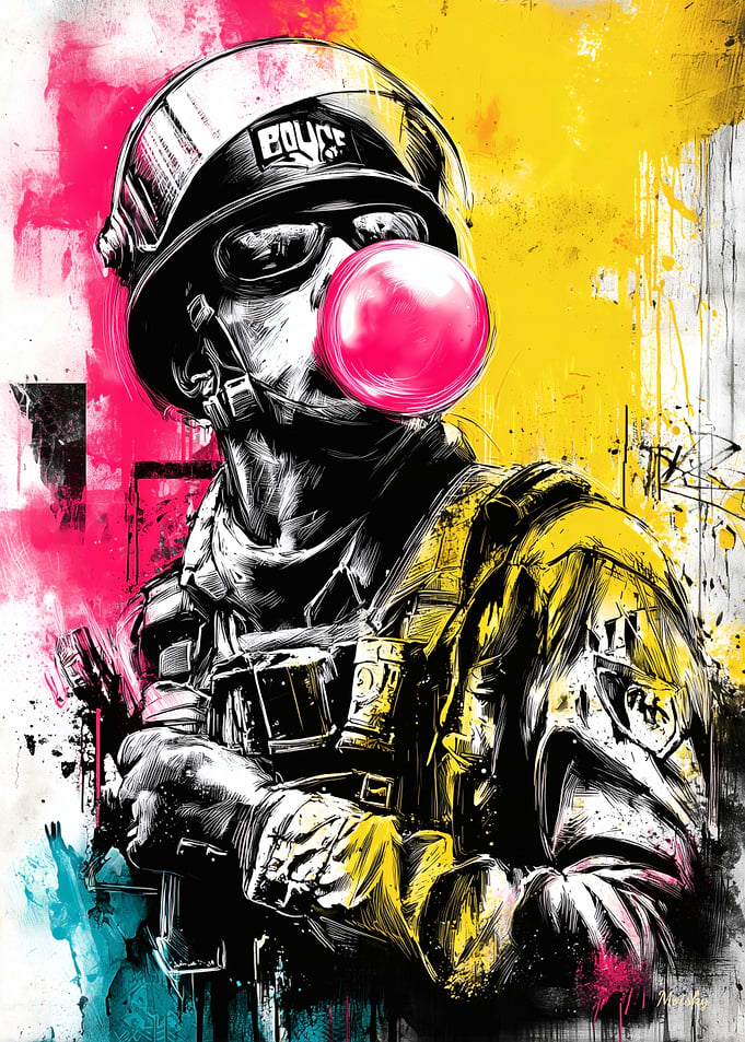 Urban Tactical Figure With Bubblegum Contemporary Art