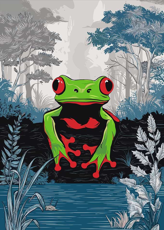 Red-eyed tree frog in a forest