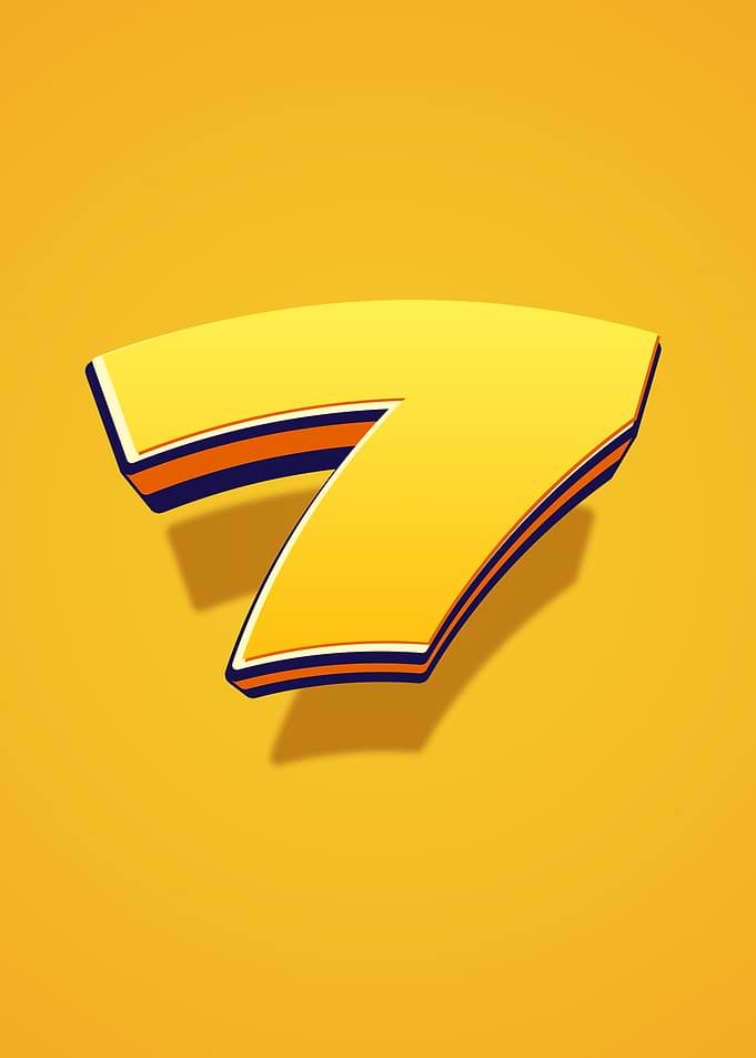 Yellow Number 7 with Blue and Orange Trim