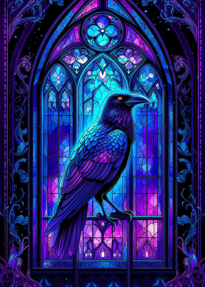 Gothic Raven Stained Glass