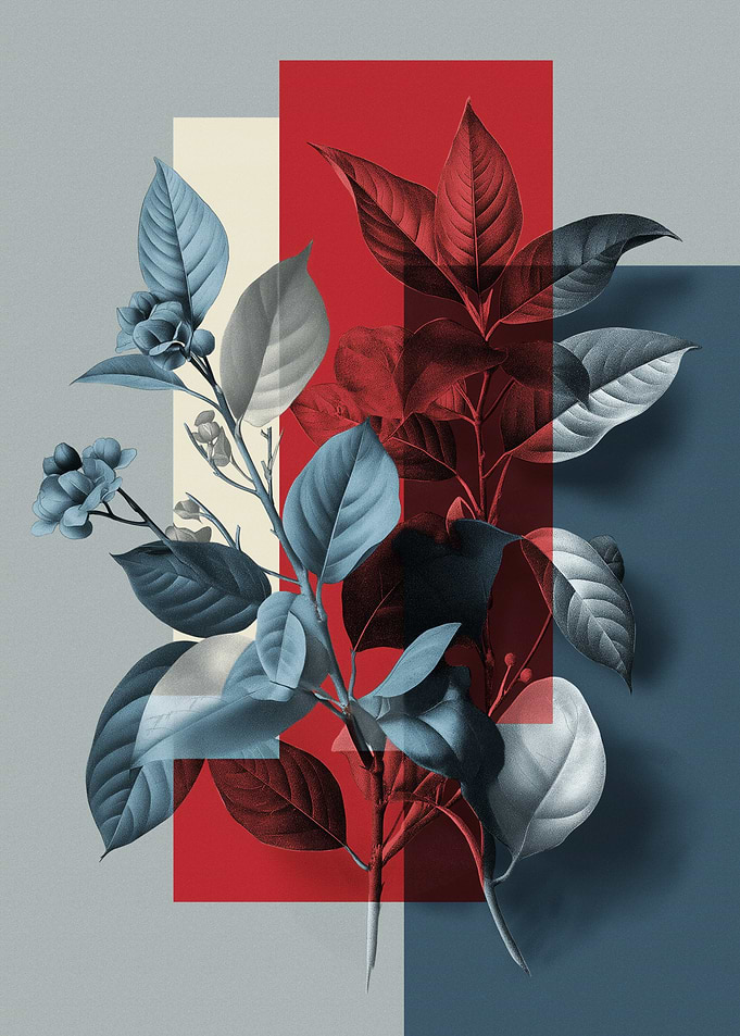 Botanical Illustration with Geometric Overlays