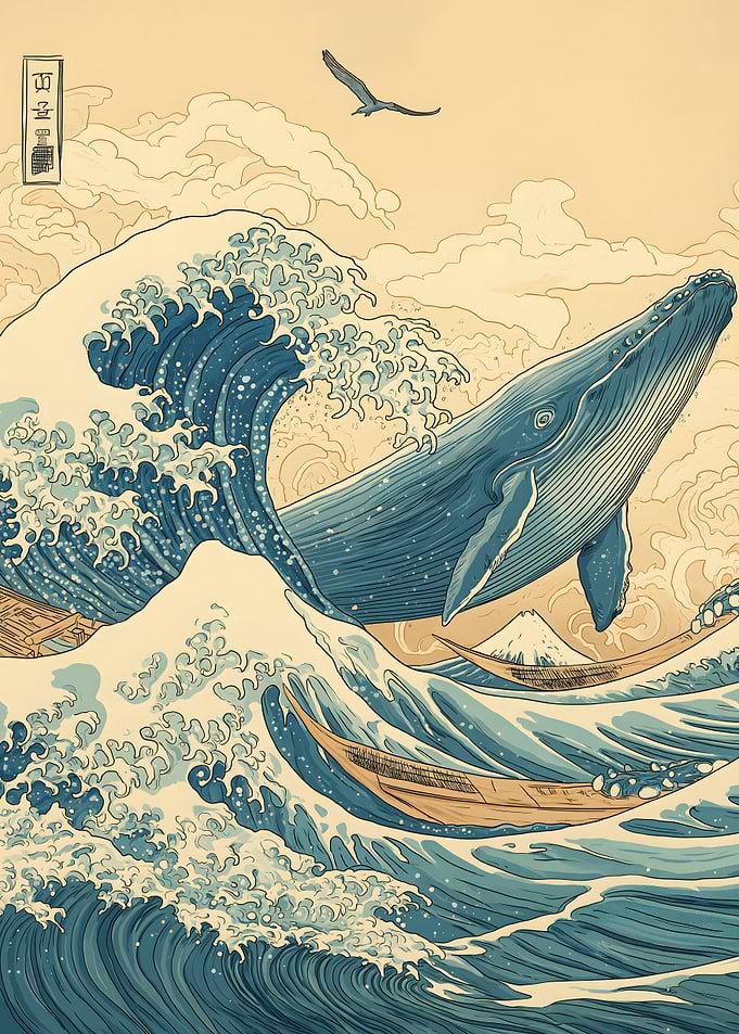 Whale and Wave in Japanese Style